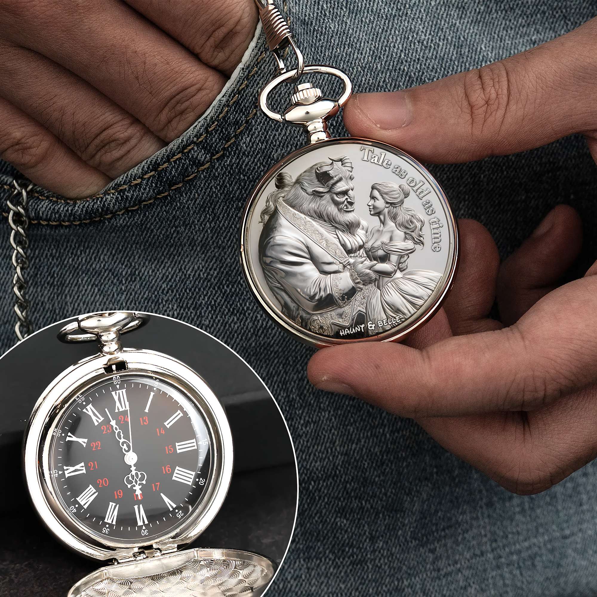 Tale As Old As Time Pocket Watch - Personalized Gift for Couples Pocket Watch PopCulturePrints