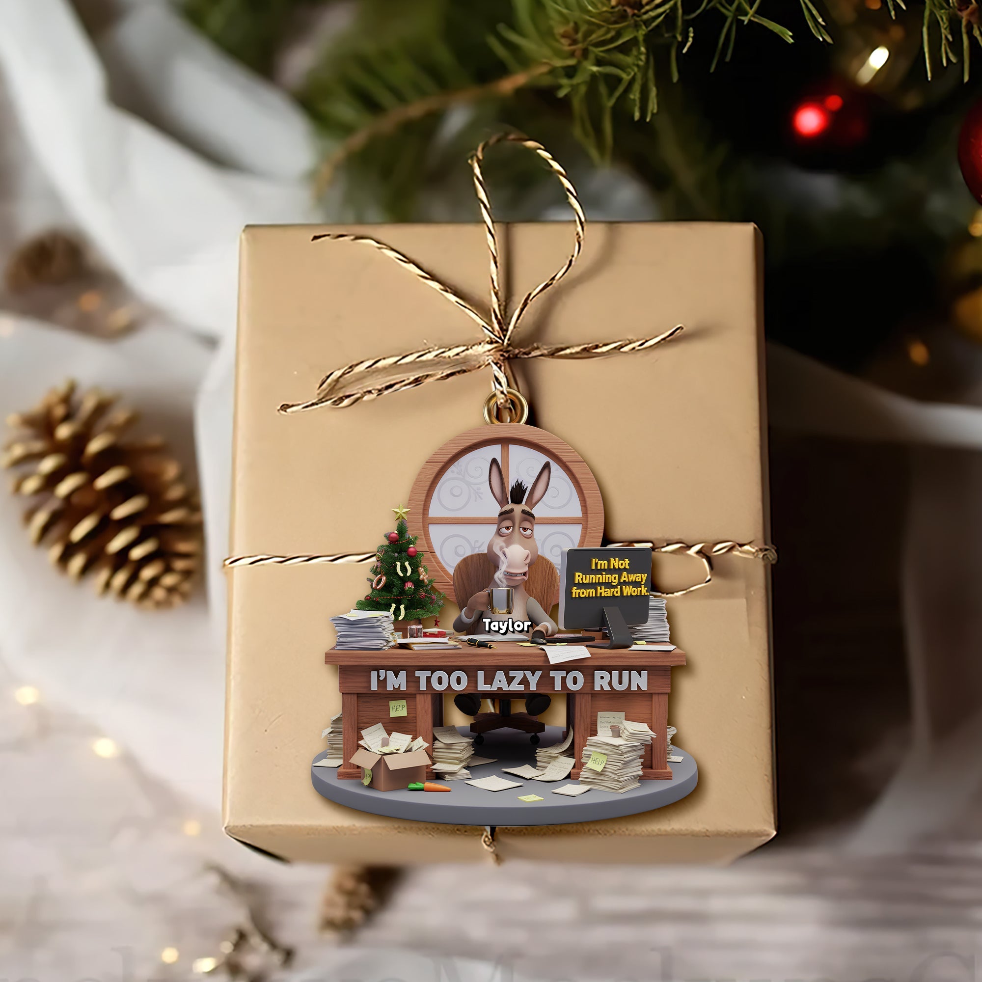“I’m Not Running Away from Hard Work” - Personalized Christmas Ornament for Coworker - Fun Gift for Office Friends and Colleagues Ornament PopCulturePrints