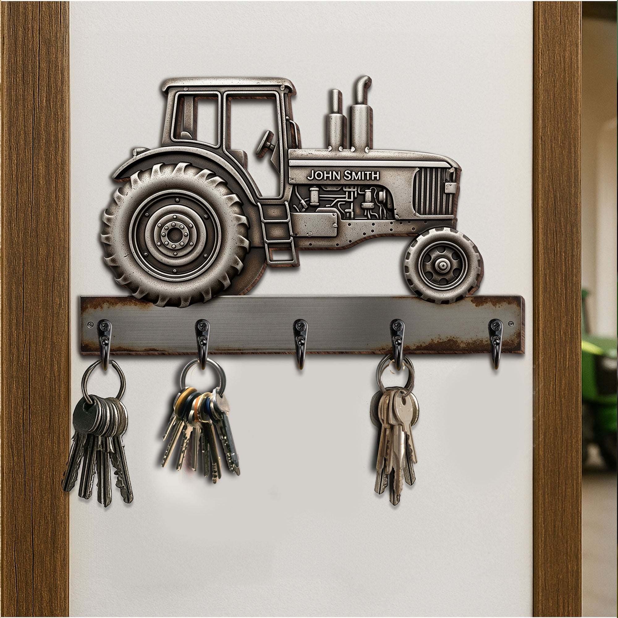 “Drive into Style” - Personalized Tractor Key Hanger - Perfect Gift for Tractor Lovers Wood Sign PopCulturePrints