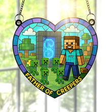 Load image into Gallery viewer, &quot;Level Up Your Dad&#39;s Day!&quot; - Father Of Creepers Suncatcher Ornament - Personalized Gifts for Dad, Grandpa, and Every Gamer Dad Ornament PopCulturePrints
