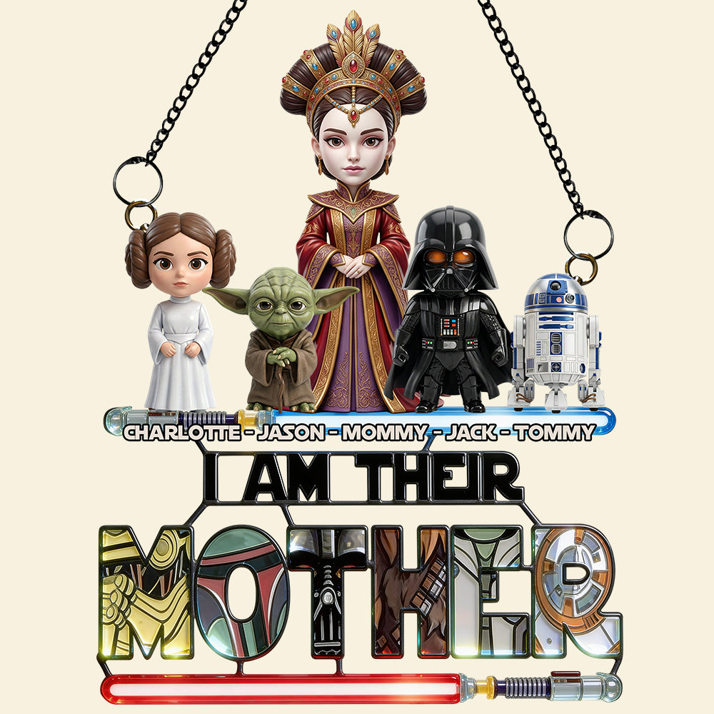 "Celebrate Motherhood with a Touch of the Universe" - Personalized Universe Mom And Kids Layer Suncatcher Ornament - Perfect Gift for Moms and Grandmas Ornament PopCulturePrints