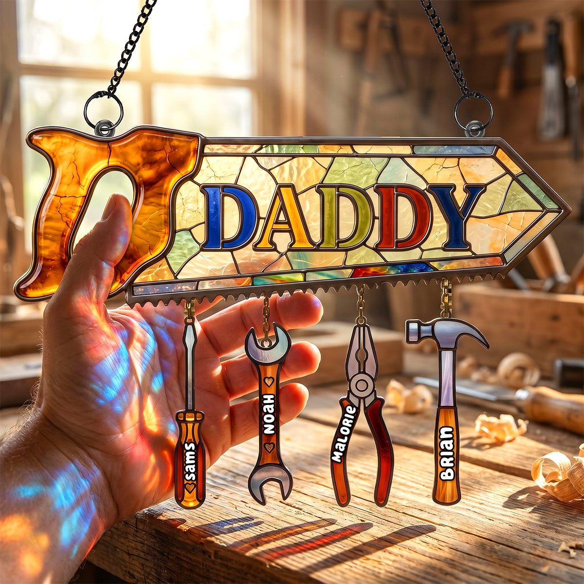 "Dad's Best Tools, Made with Love" - Personalized Suncatcher Ornament - Gift for Dad, Grandpa & More Ornament PopCulturePrints