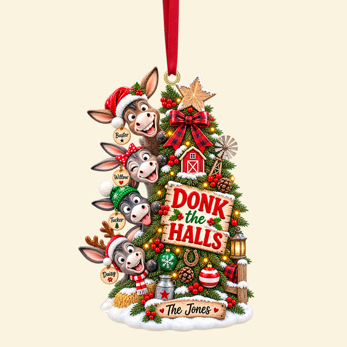Donk the Halls - Clumsy Donkey Christmas Tree Ornament | Personalized Gift for Families