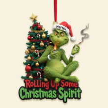 Load image into Gallery viewer, &quot;Rolling Up Some Christmas Spirit&quot; - Personalized Green Monster Smoker Couple Christmas Ornament - Custom Gift for Couples, Friends, and Family Ornament PopCulturePrints
