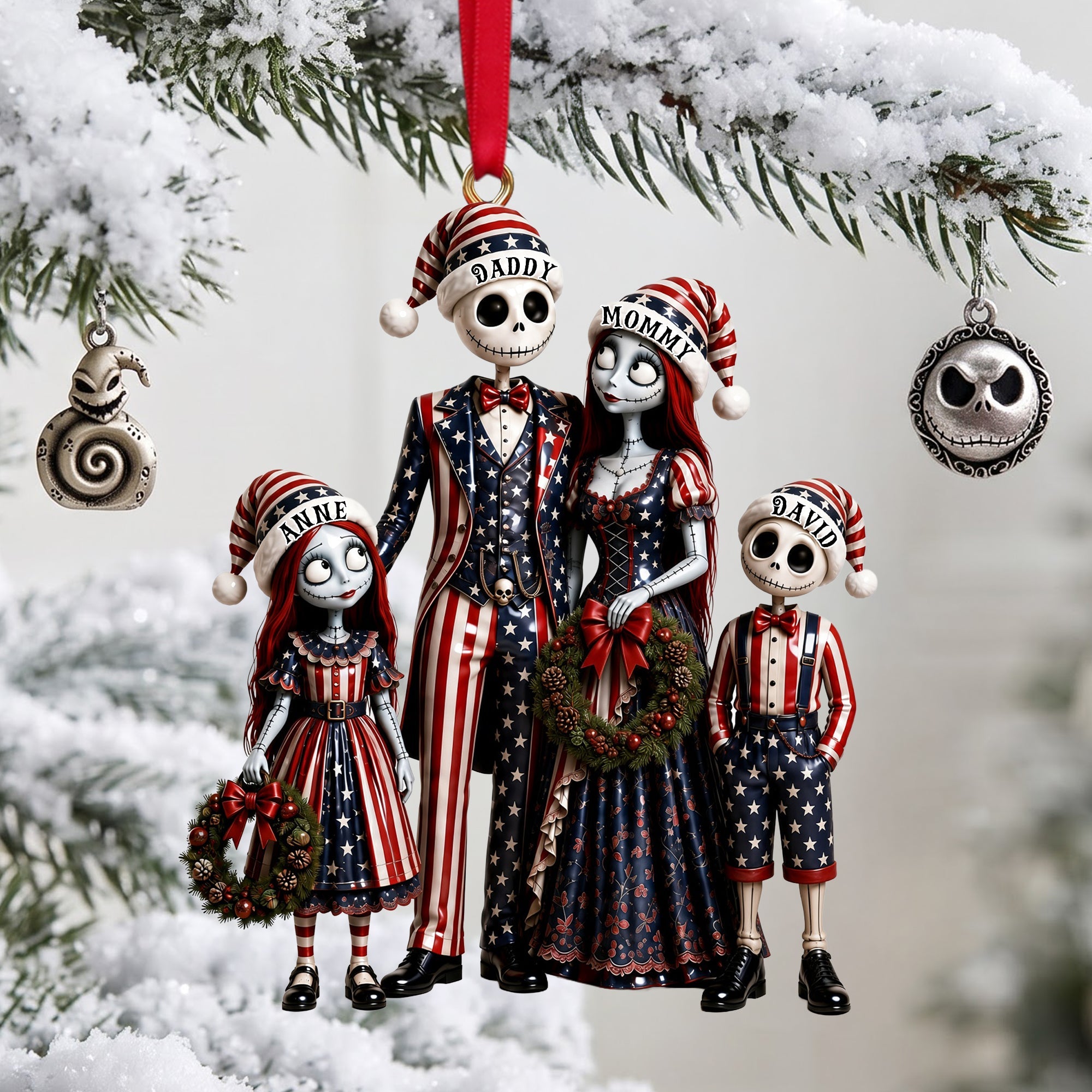"Celebrate the Spooky Season with Patriotic Flair" - Personalized Spooky Patriotic Family Ornament - Unique Gift for Family and Friends