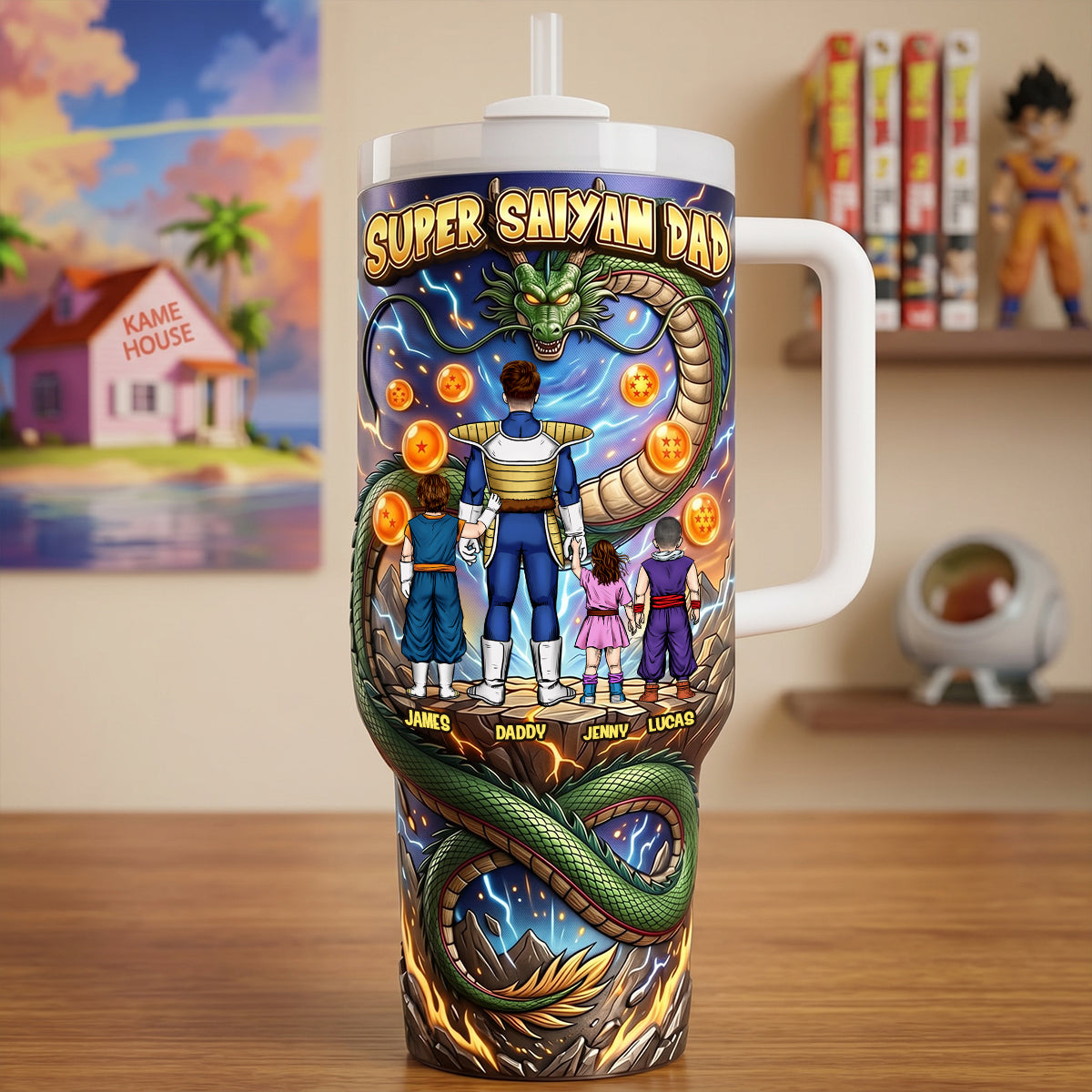 "Unleash Legendary Power with Super Saiyan Dad!" - Personalized Tumbler for Dads, Grandpas, and Any Dad in Your Life Tumbler Cup PopCulturePrints