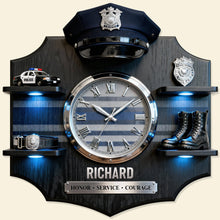 Load image into Gallery viewer, Honor, Service, Courage – Personalized Police Appreciation Acrylic Clock Gift for Officers Hanging Wall Clock PopCulturePrints
