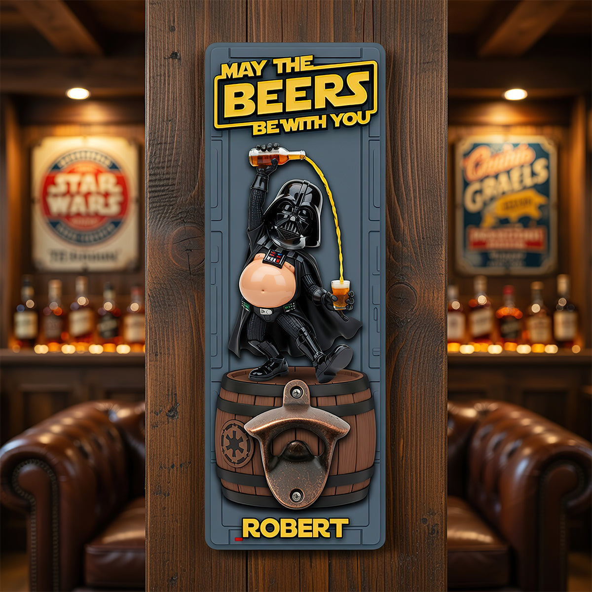 “May the Beers Be With You” - Personalized Cosmic Brew Wall Bottle Opener - Gift for Space Lovers