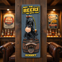 Load image into Gallery viewer, “May the Beers Be With You” - Personalized Cosmic Brew Wall Bottle Opener - Gift for Space Lovers
