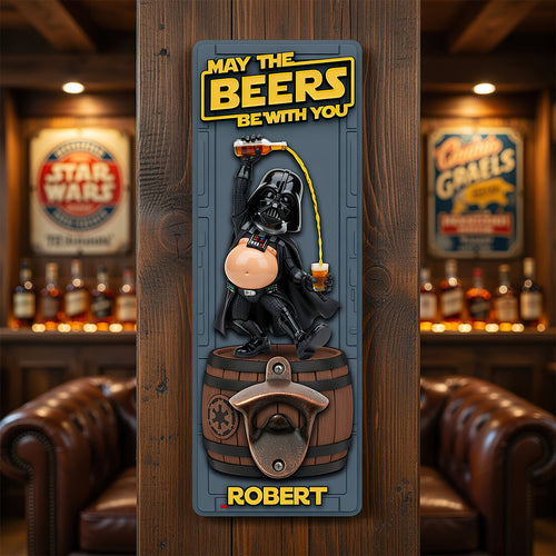 “May the Beers Be With You” - Personalized Cosmic Brew Wall Bottle Opener - Gift for Space Lovers Bottle Opener PopCulturePrints
