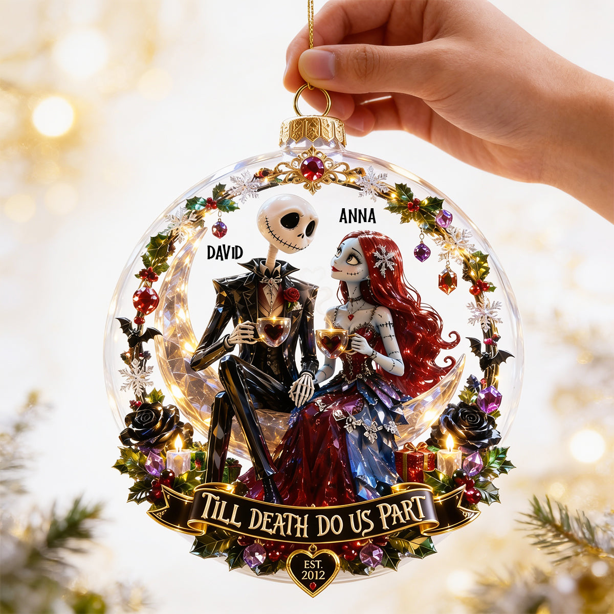 Gothic Love Christmas Ornament - Personalized Gifts for Couples