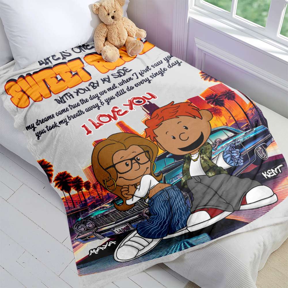 Personalized Blanket for Couples - Sweet Ride Design for Lowrider Lovers Blanket PopCulturePrints