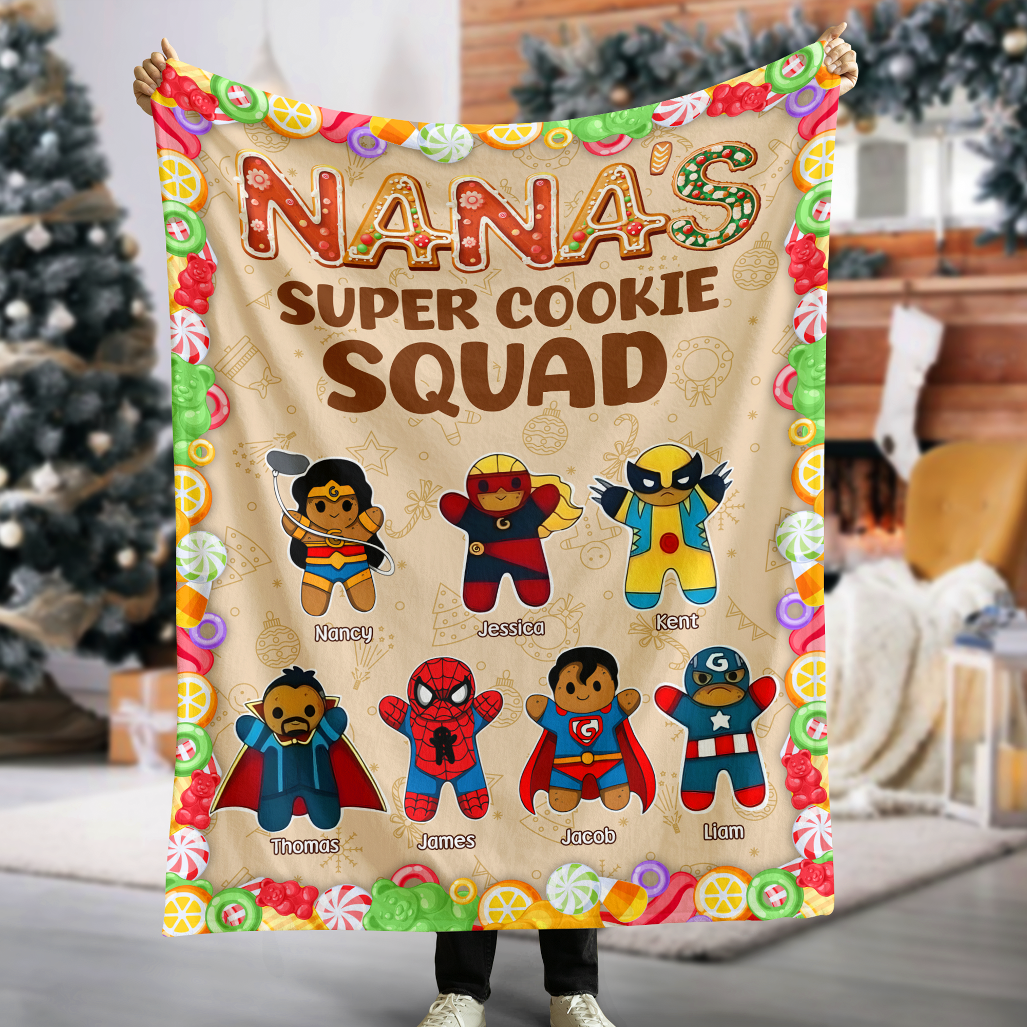 Personalized Superhero Cookie Squad Blanket for Grandma Blanket PopCulturePrints