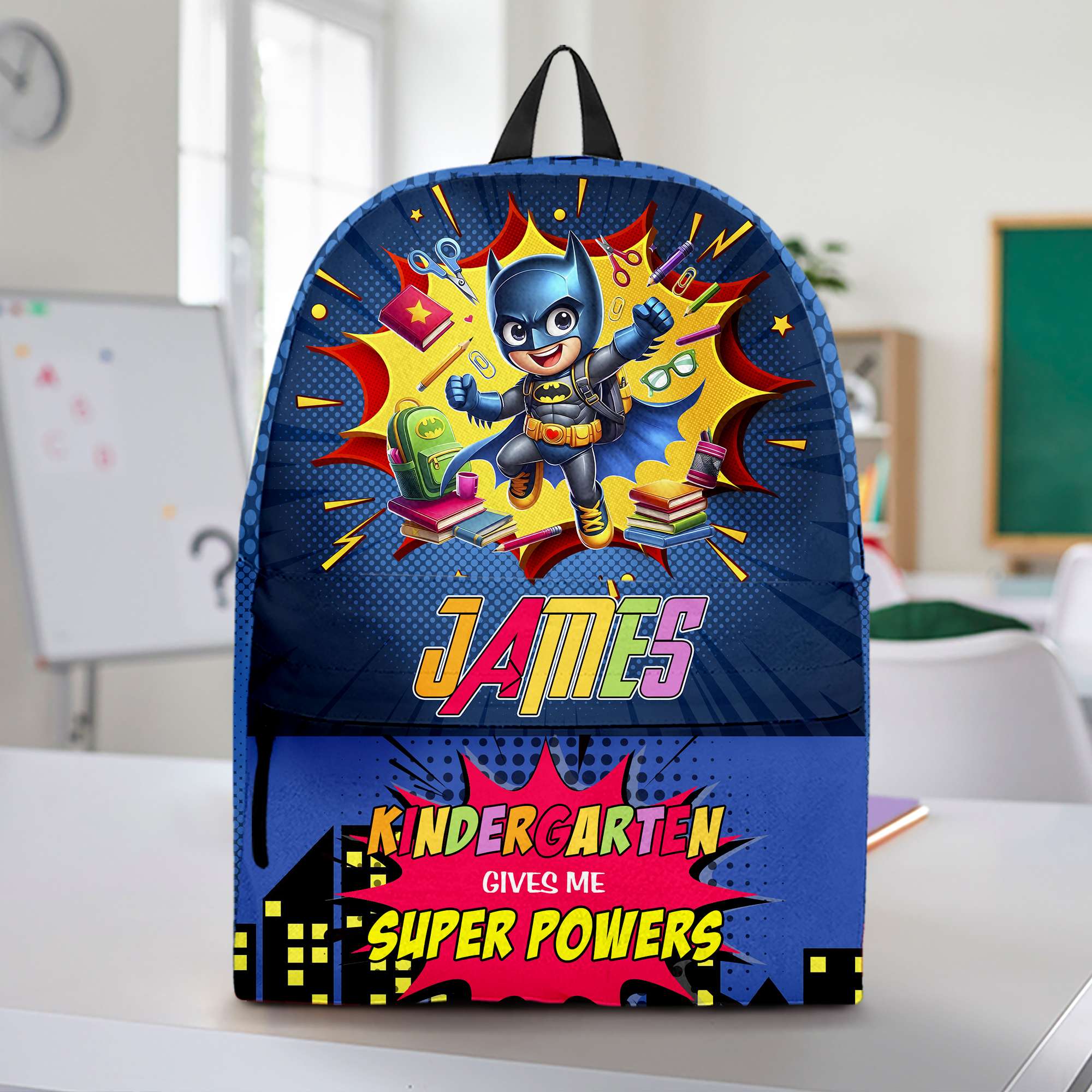 Personalized Superhero Kids Backpack - Custom Name Preschool Bag