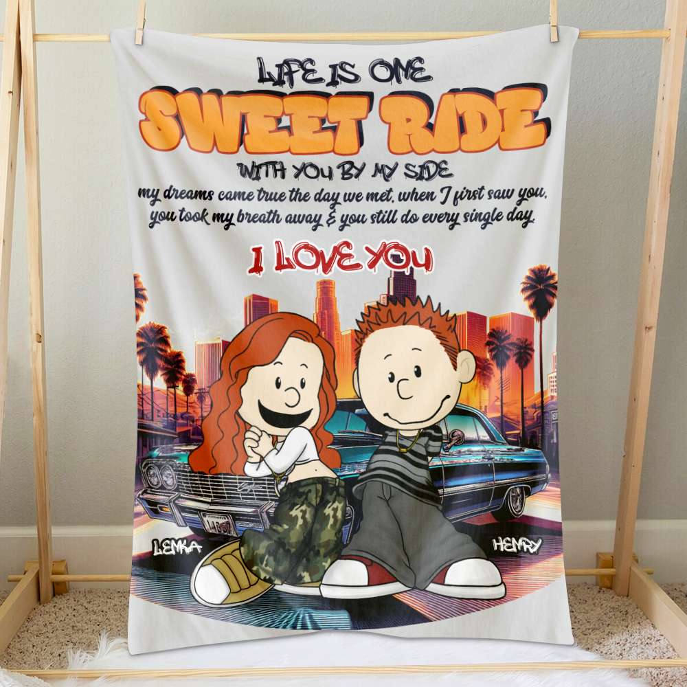 Personalized Blanket for Couples - Sweet Ride Design for Lowrider Lovers Blanket PopCulturePrints