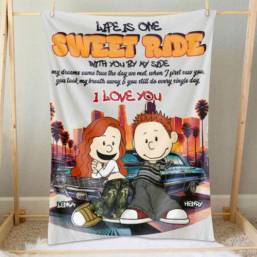 Personalized Blanket for Couples - Sweet Ride Design for Lowrider Lovers Blanket PopCulturePrints