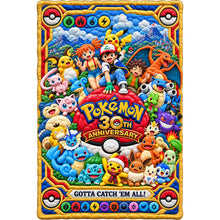 Load image into Gallery viewer, “Catch the Joy of Pokémon!” - Personalized 30th Anniversary Whimsical Creature Catcher Blanket - Perfect Custom Gift for Pokémon Fans
