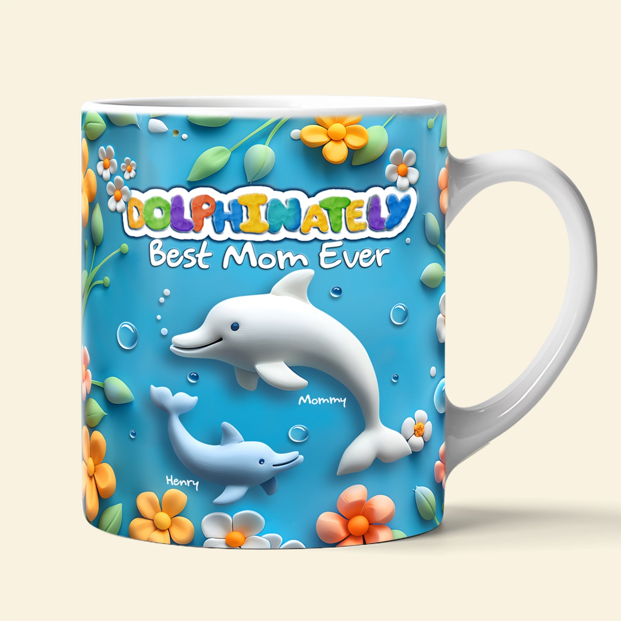“Dolphinately Best Mom Ever” - Personalized Coffee Mug for Dolphin Lovers - Perfect Gift for Mom, Grandma, and Any Special Woman Coffee Mug PopCulturePrints