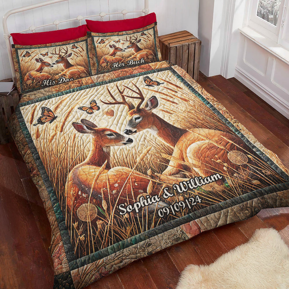 Personalized Romantic Deer Couple Quilt Bed Set Blanket PopCulturePrints