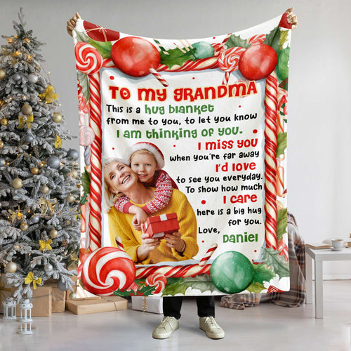 Personalized Christmas Hug Blanket for Grandma Blanket PopCulturePrints