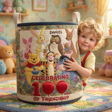 Load image into Gallery viewer, Celebrating 100 Years of Friendship - Happy Century Quilted Laundry Basket - Personalized Gift for Friends, Family &amp; Loved Ones Laundry Basket PopCulturePrints
