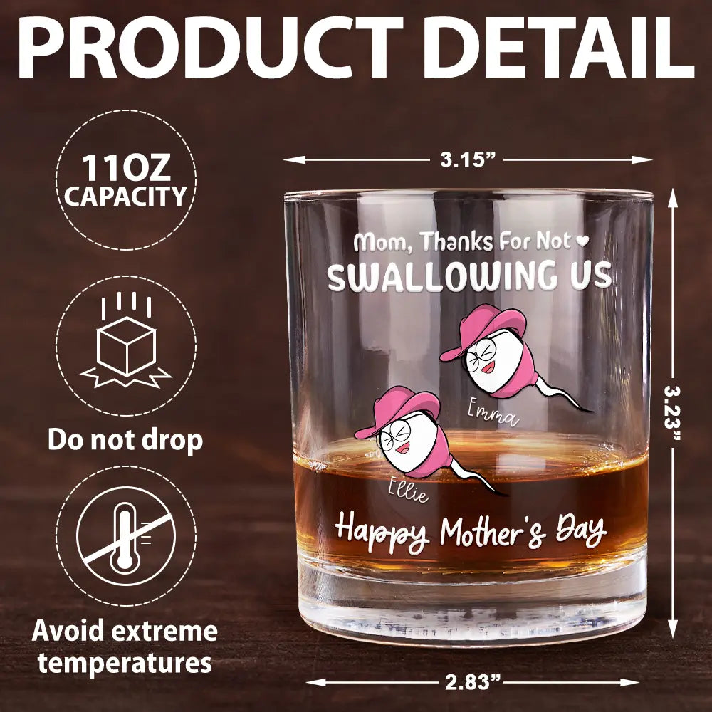 Mom, Thanks For Not Swallowing Us - Personalized Whiskey Glass - A Unique Gift for Moms and Grandmas Whiskey Glass PopCulturePrints
