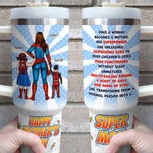 Load image into Gallery viewer, Personalized Super Mom Tumbler - Custom Names - Mother&#39;s Day Gift Tumbler Cup PopCulturePrints
