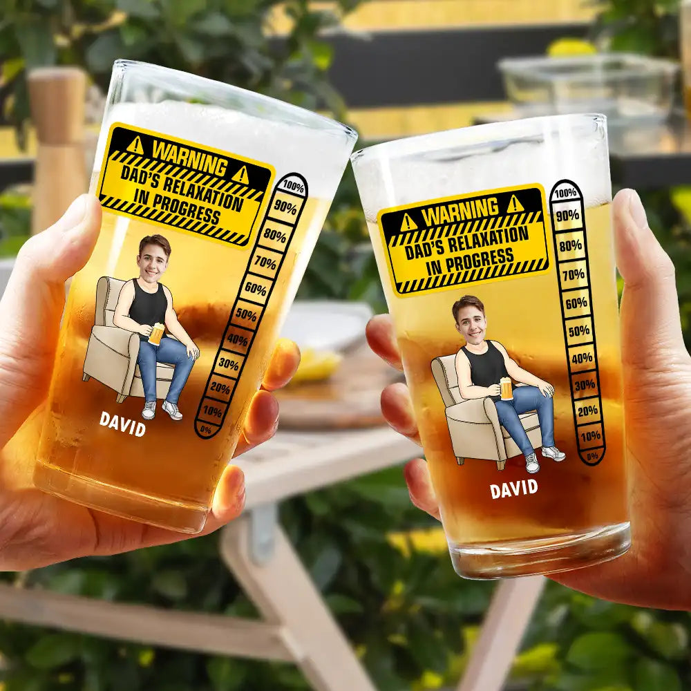Custom Photo - Dad's Relaxation In Progress Beer Glass Beer Glass PopCulturePrints