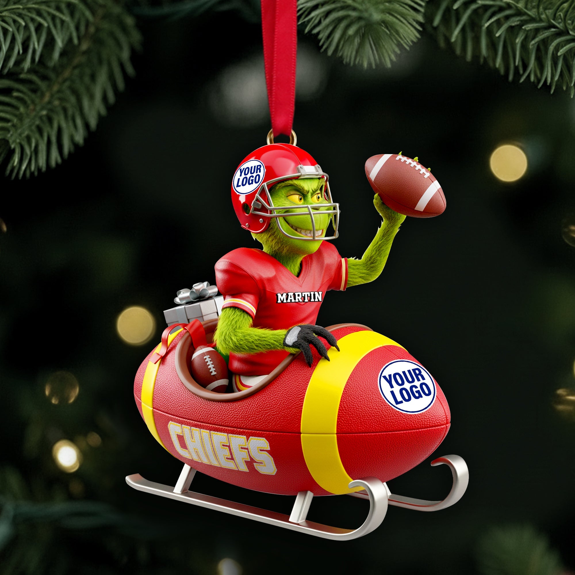 “Score Big This Holiday!” - Personalized Holiday Touchdown Ornament - Custom Gift for Sports Lovers Ornament PopCulturePrints