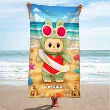 Load image into Gallery viewer, &quot;Bring Joy to Your Beach Day!&quot; Cute Bunny Beach Towel - Personalized Gift for Kids and Fans Beach Towel PopCulturePrints
