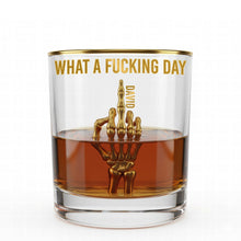 Load image into Gallery viewer, &quot;What a F*cking Day&quot; - Personalized Funny Skeleton Drinking Glass - Unique Gift for Drink Lovers Glass PopCulturePrints
