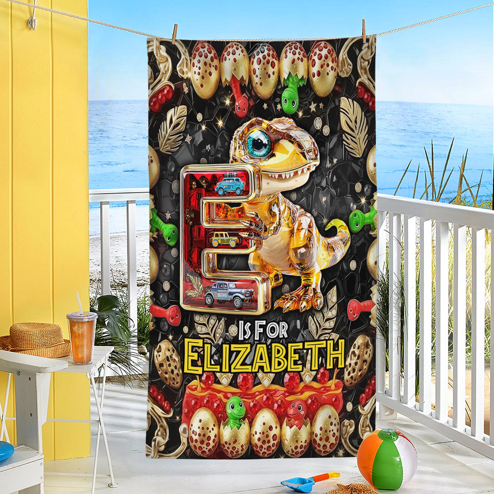 Dino Alphabet Letter Beach Towel - Personalized Gifts for Movie Lovers Beach Towel PopCulturePrints