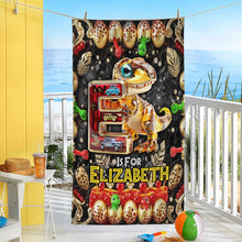 Load image into Gallery viewer, Dino Alphabet Letter Beach Towel - Personalized Gifts for Movie Lovers Beach Towel PopCulturePrints
