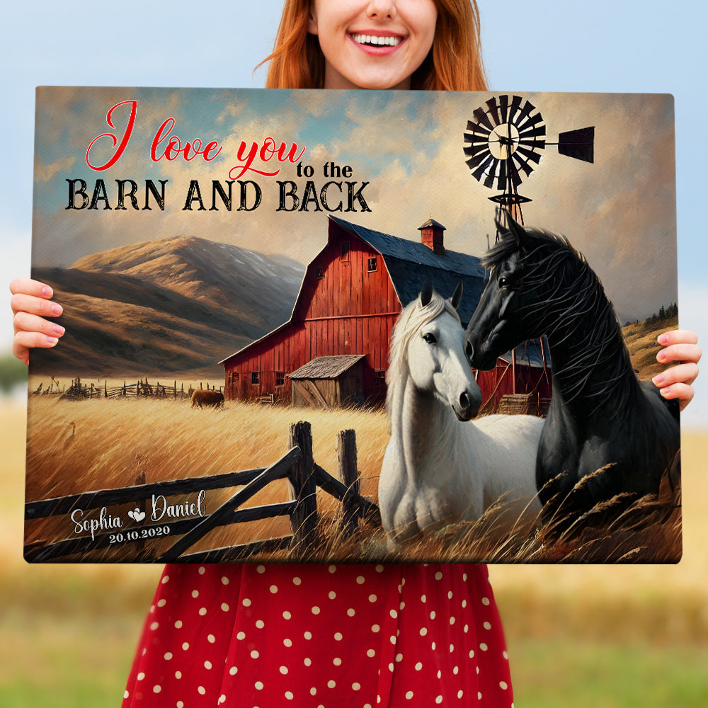 Custom Horse Couple Wall Art - I Love You to the Barn and Back Poster & Canvas PopCulturePrints