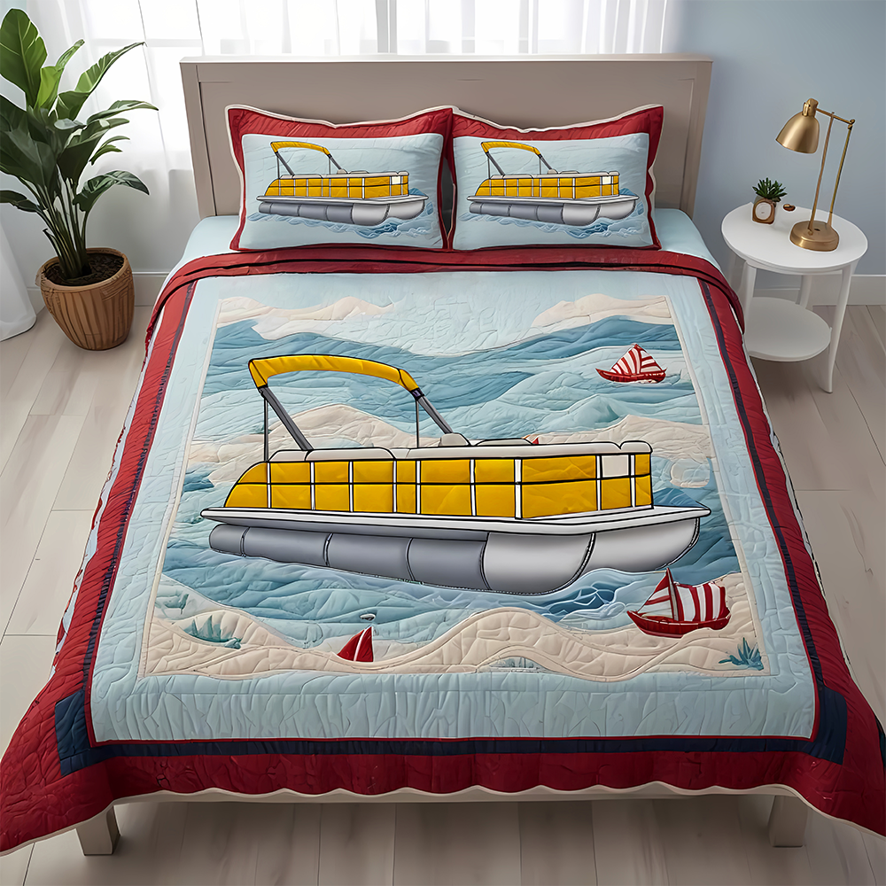 Personalized Pontoon Lover Quilt Bed Set - Ideal Gift for Lake House Bedrooms Blanket PopCulturePrints