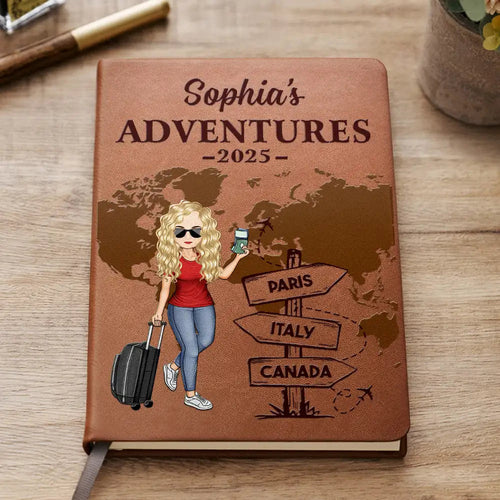 “Travel All Around The World” - Personalized Leather Journal - Perfect Gift for Moms and Grandmas Leather Journal PopCulturePrints