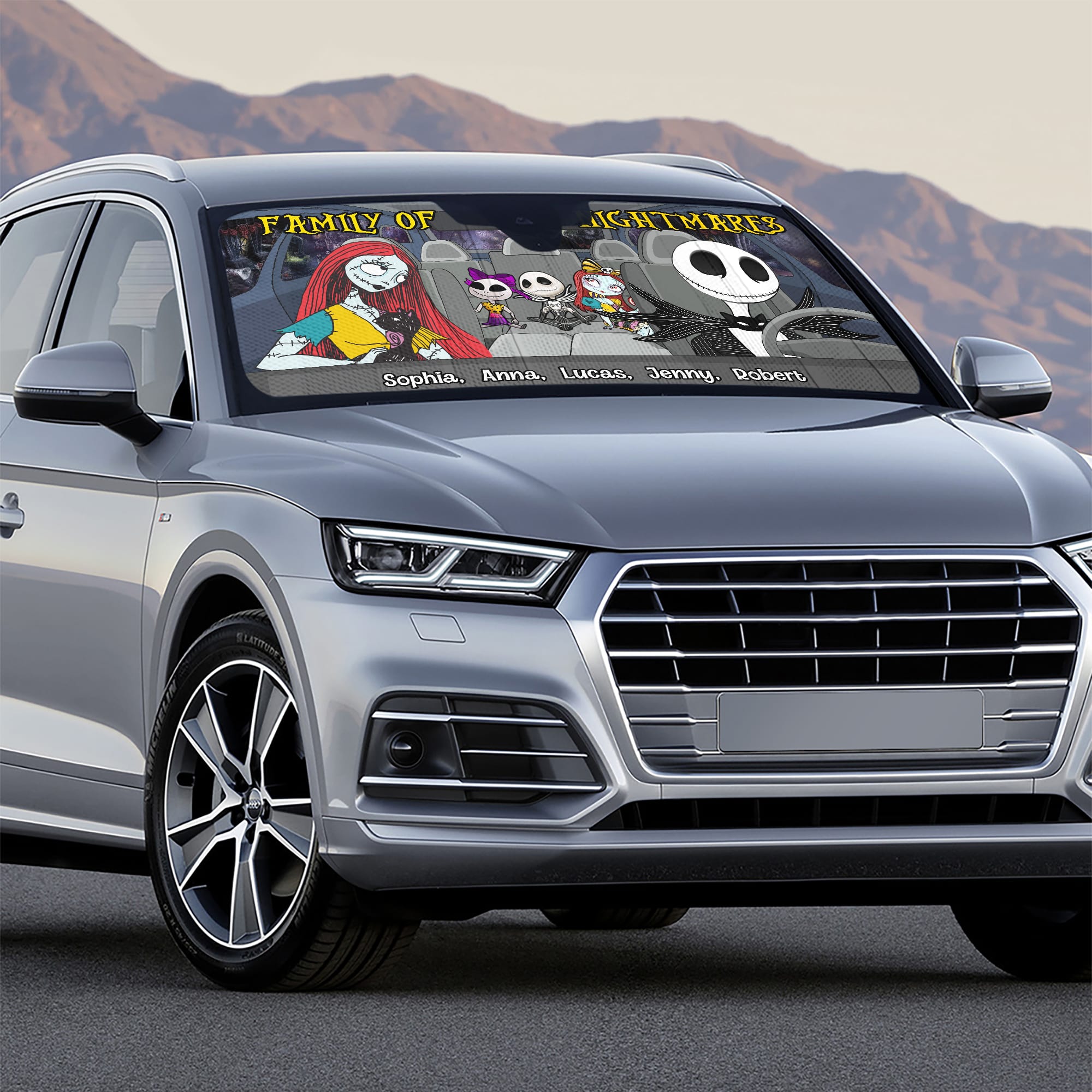 Custom Family Windshield Sunshade - Spooky Lover's Edition Doormat PopCulturePrints