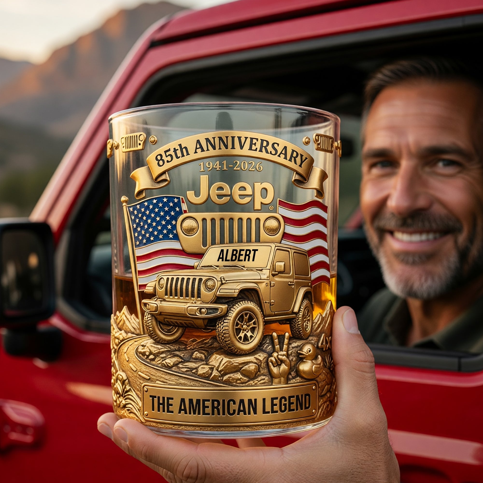 Celebrate Freedom with the 250th Anniversary USA Offroad Car Glass - Custom Gifts for Car Lovers and Patriots Glass PopCulturePrints