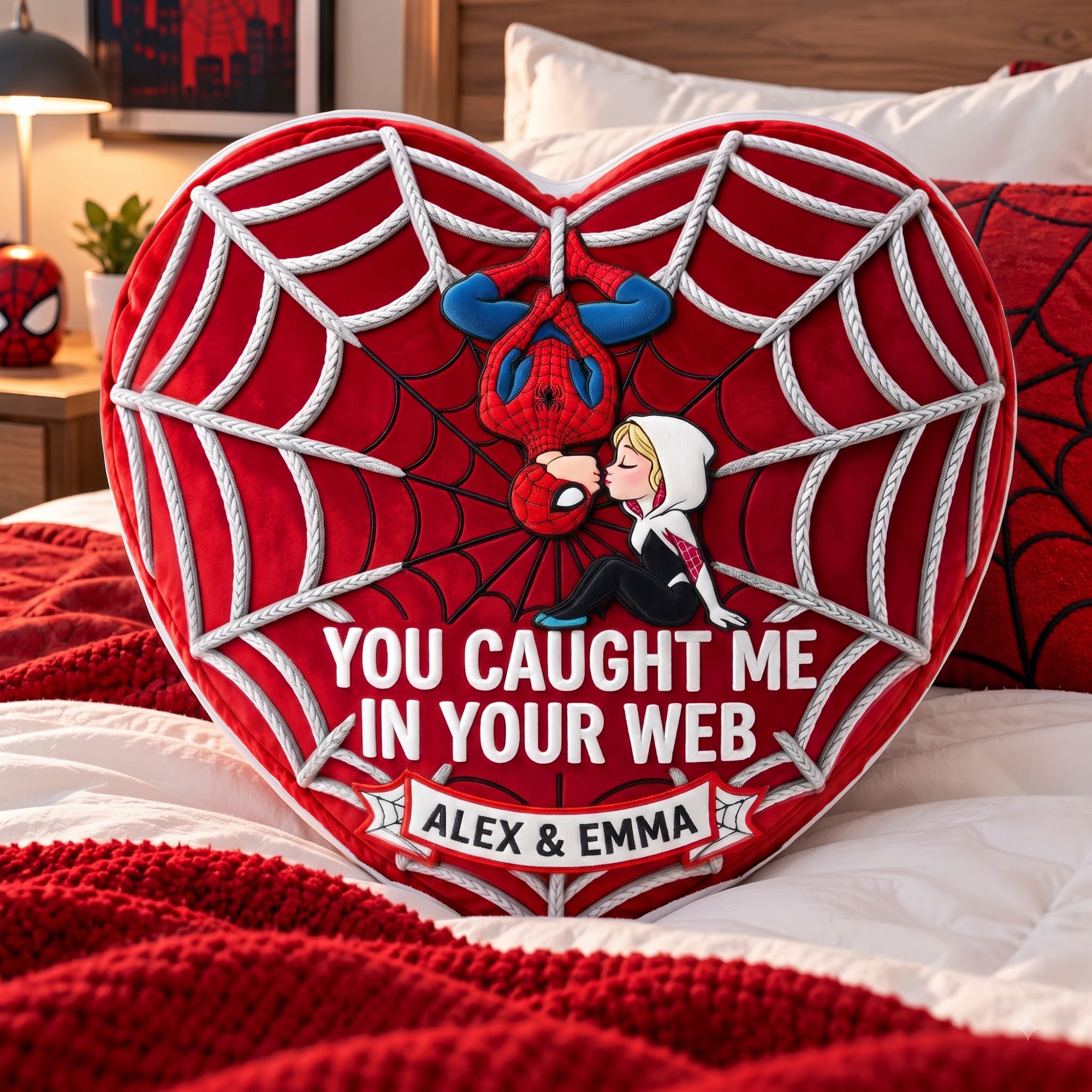 You Caught Me In Your Web - Romantic Kissing Duo Pillow | Personalized Love Gift for Couples Pillow PopCulturePrints