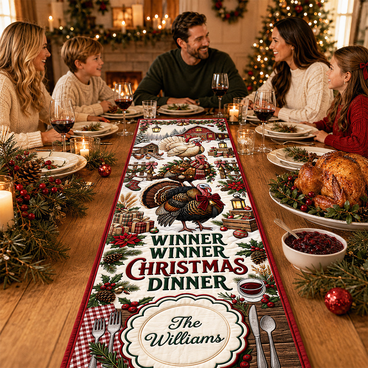 “Winner Winner Christmas Dinner” - Personalized Quilted Table Runner - Unique Gift for Family, Friends, and Hosts