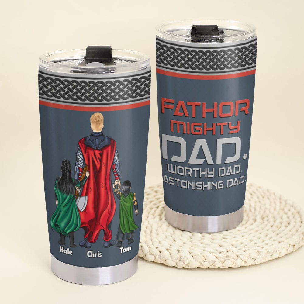 Mighty Dad Personalized Tumbler - Unique Gift For Superhero Dads Tumbler Cup PopCulturePrints