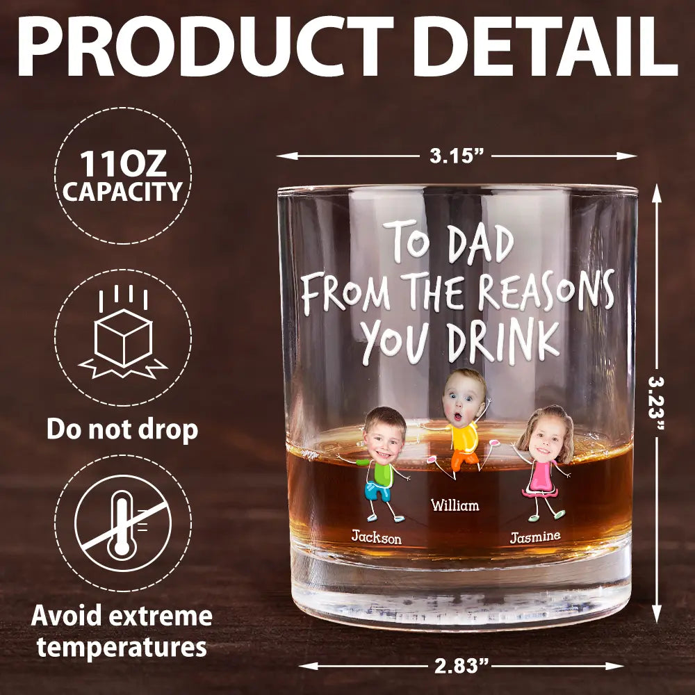 To Dad From The Reasons You Drink Funny - Personalized Whiskey Glass Gift for Dad, Grandpa & More Whiskey Glass PopCulturePrints