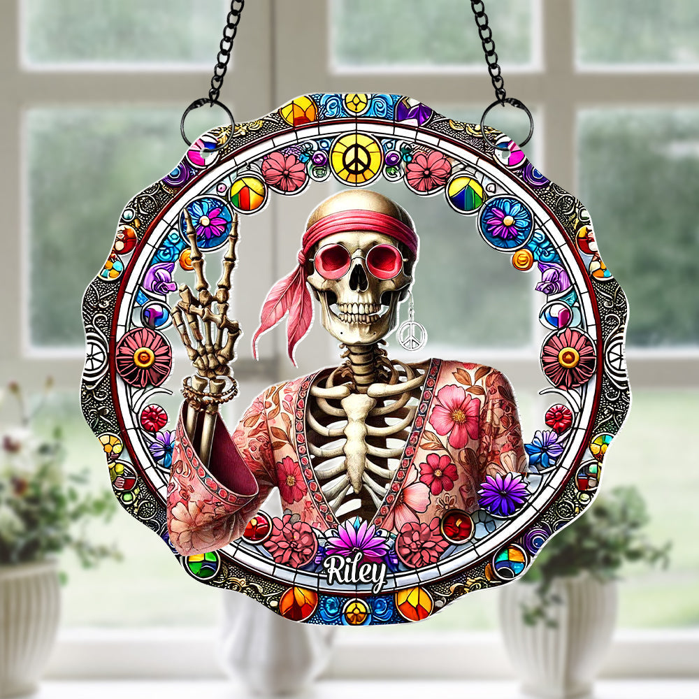 Peace Love Skull Personalized Hippie Suncatcher