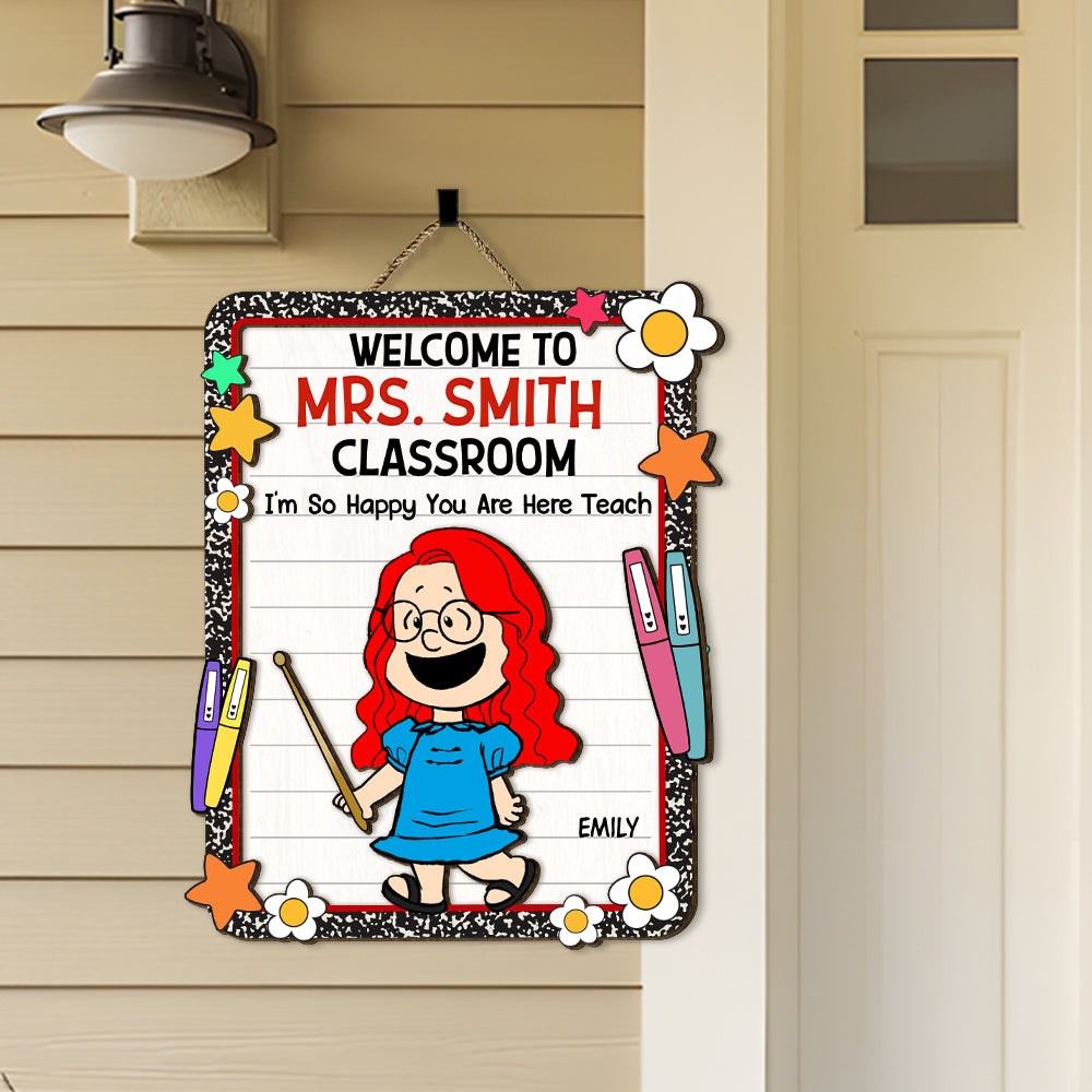 Personalized Teacher Classroom Welcome Sign - Cartoon Character Theme