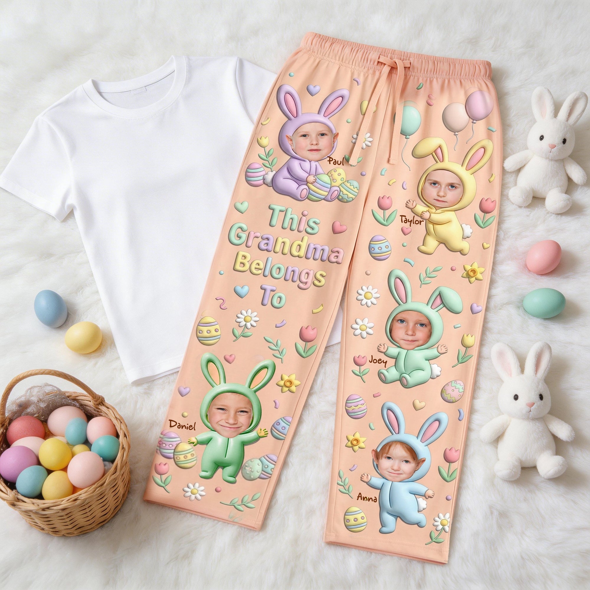 This Grandma Belongs To - Cute Bunny Grandkids Pajama Pants | Personalized Gifts Pajama Pant PopCulturePrints