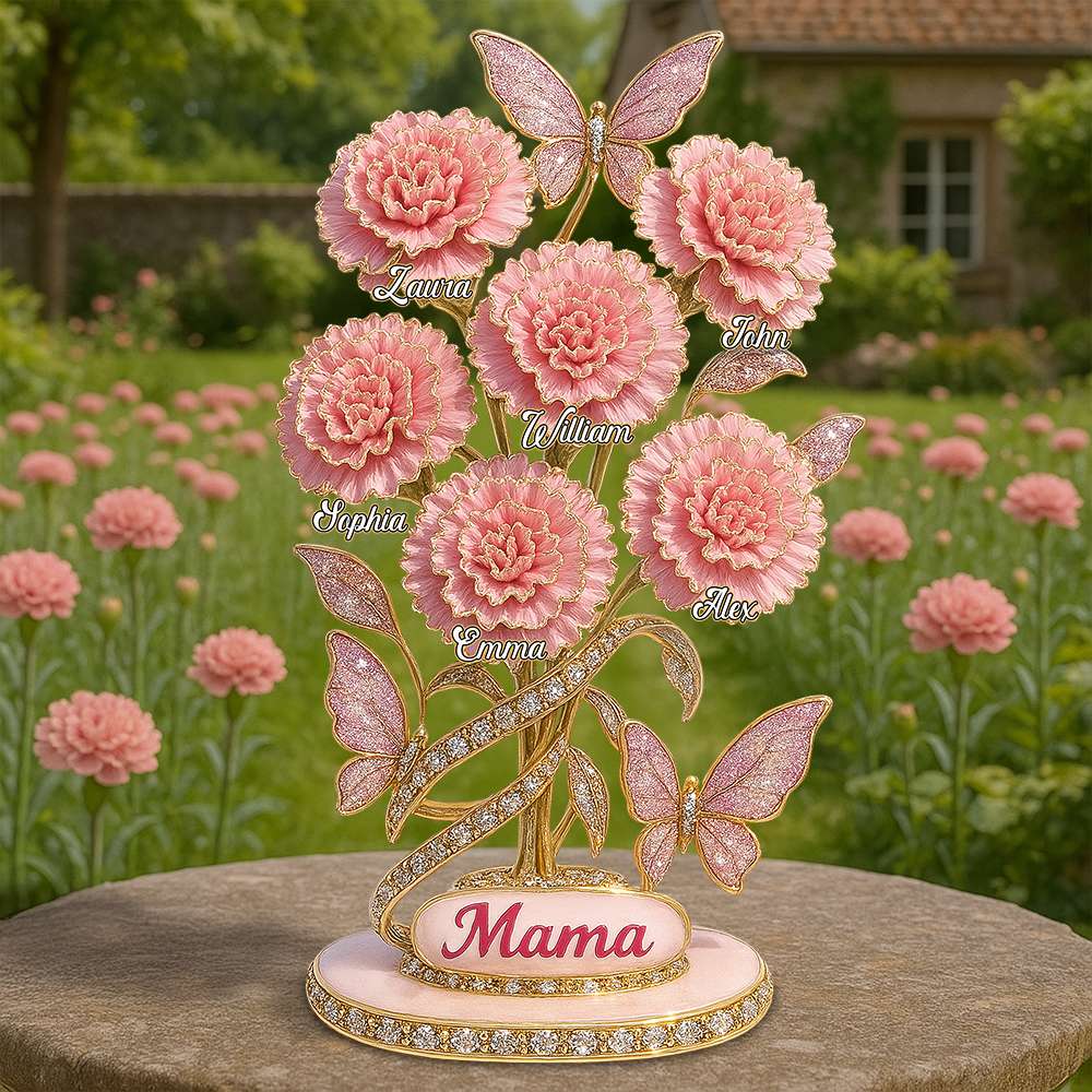 “A Mother's Love Blossoms Forever” - Personalized Carnation Flower Plaque - Gift for Mom, Grandma, and Loved Ones Shaped Plaques PopCulturePrints