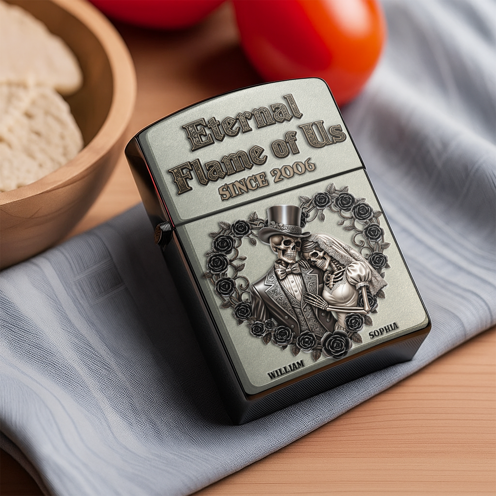 “An Eternal Bond” - Personalized Eternal Flame of Us Skull Couple Lighter - Unique Gift for Couples Lighter PopCulturePrints