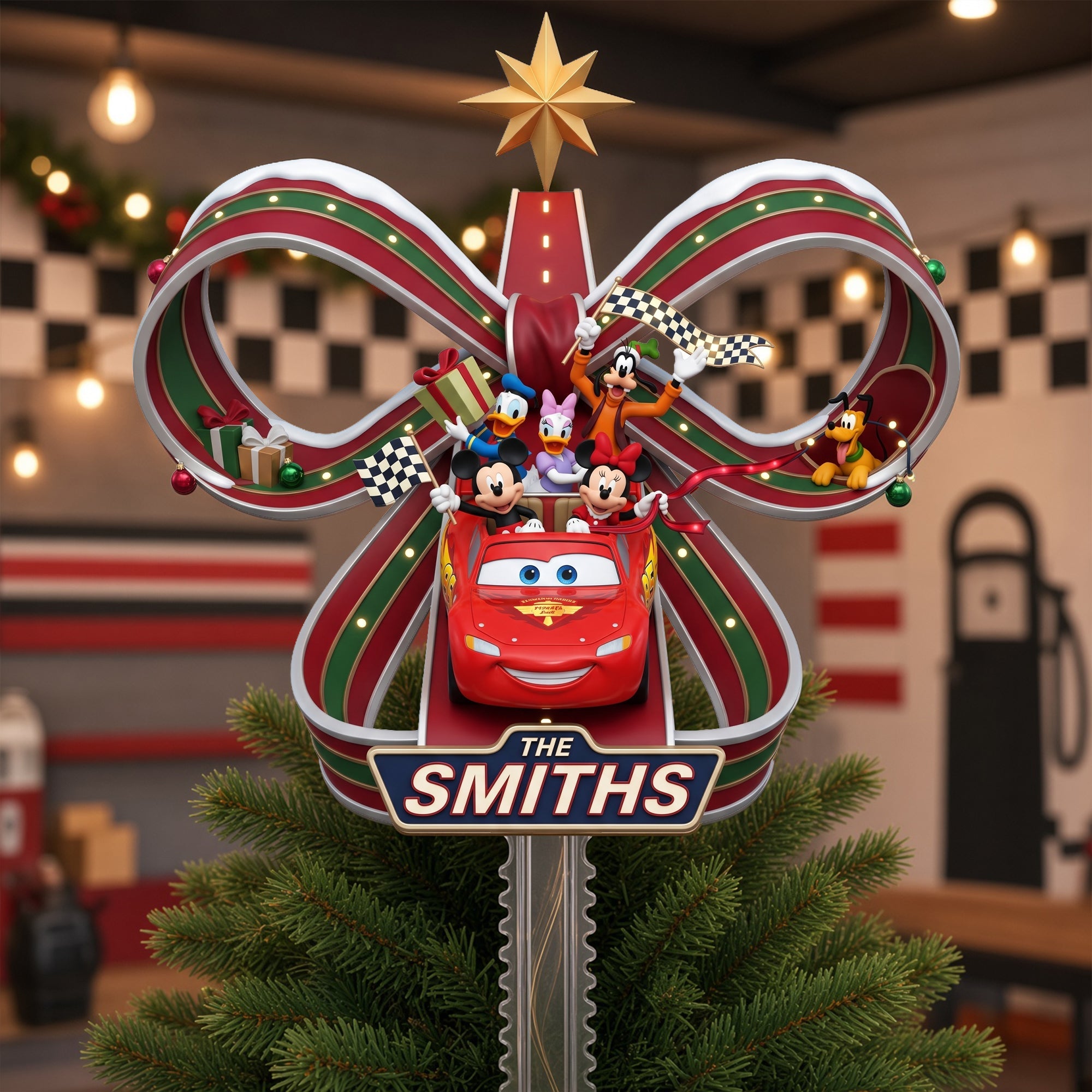 "Bring Joy to Your Christmas Tree with Our Childhood Cartoon Ribbon Tree Topper - Personalized Acrylic Gift for Kids and Families!"