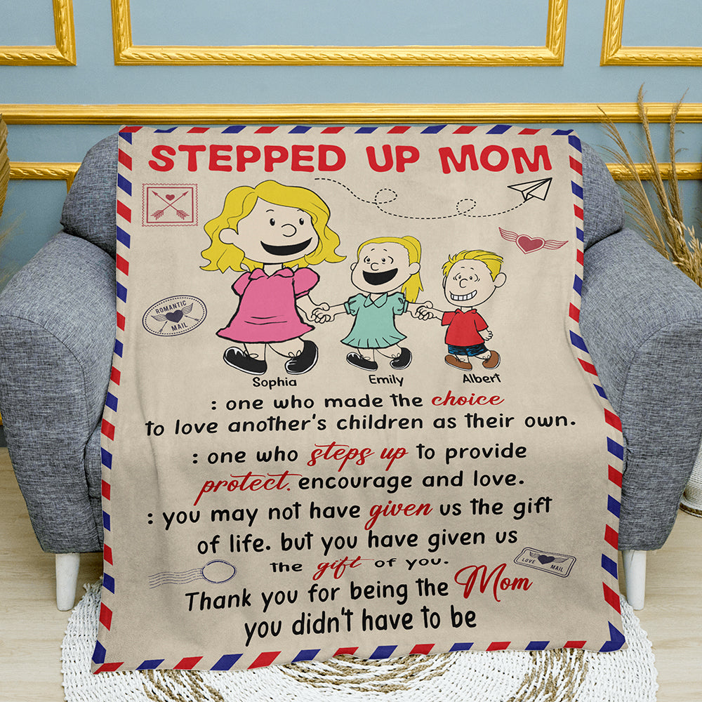 "Stepped Up Mom: Thank You for Being the Mom You Didn't Have to Be" - Personalized Blanket for Moms, Grandmas, and Special Loved Ones Blanket PopCulturePrints
