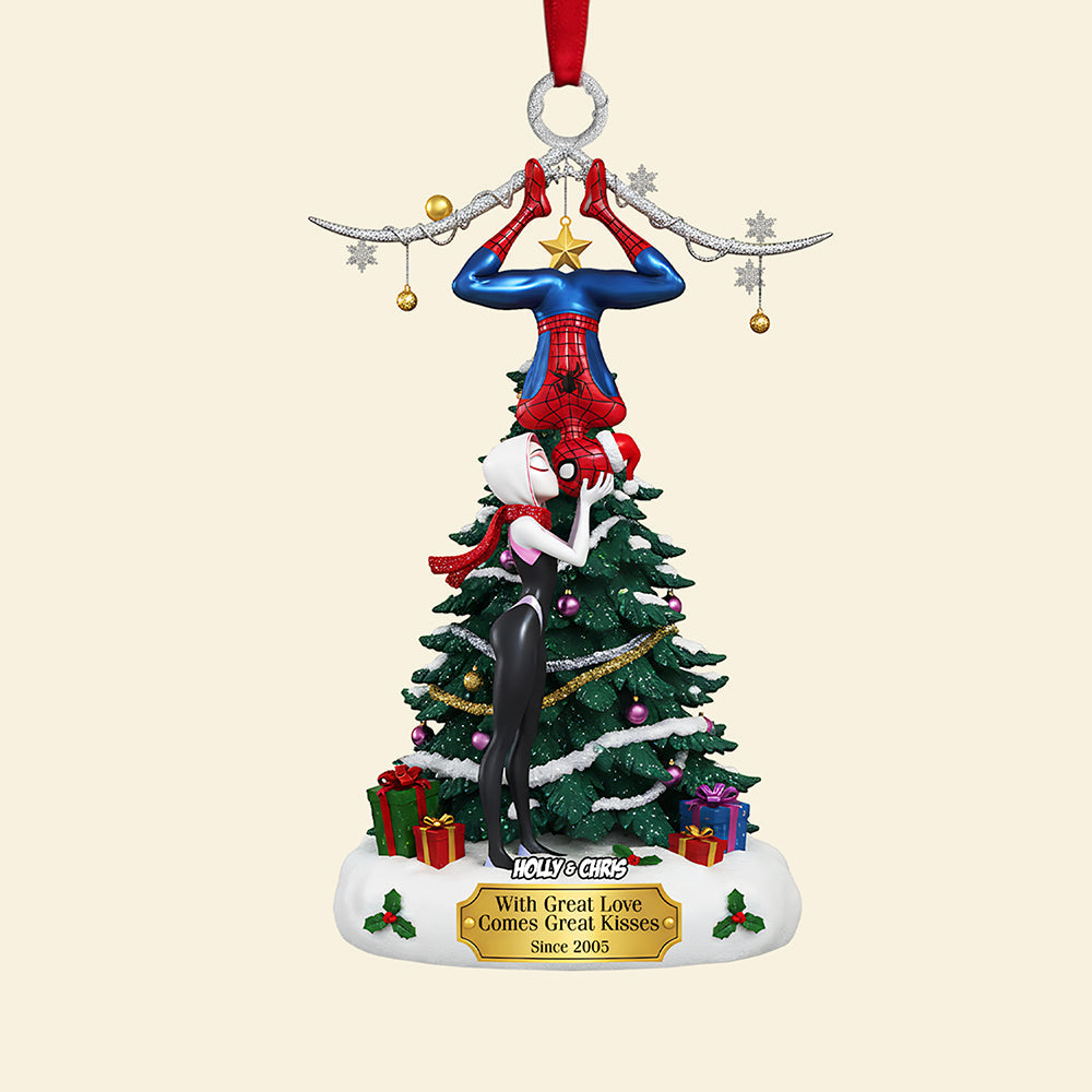 With Great Love Comes Great Kisses - Personalized Cheeky Kissing Couple Acrylic Ornament Ornament PopCulturePrints